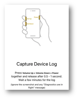 Drawing of a hand pressing Volume Up, Volume Down and the side button together on an iPhone